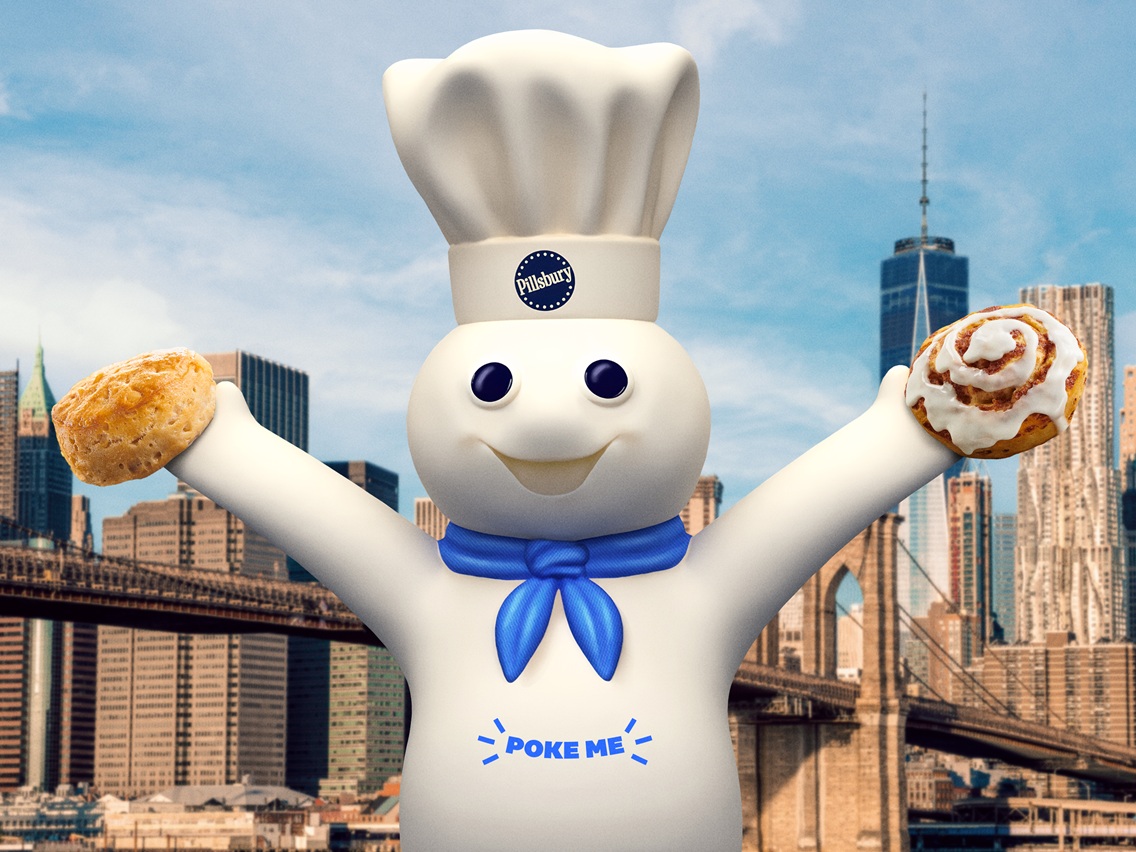 The 25-foot-tall Pillsbury Doughboy will appear at Brooklyn Bridge Park on Sunday, September 21 for belly pokes and warm bites of Pillsbury fan favorites that now bake up bigger.